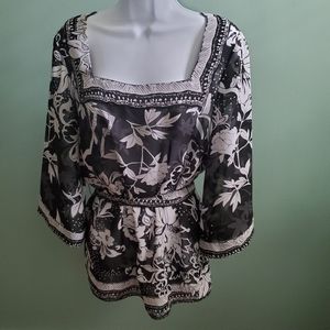 Womens Black & White Sheer Top by I.C.E. Sz 8